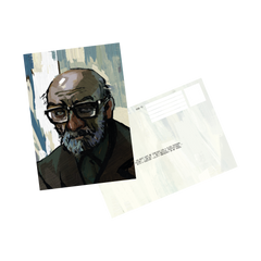 Portrait of an elderly bald man with glasses and a beard.