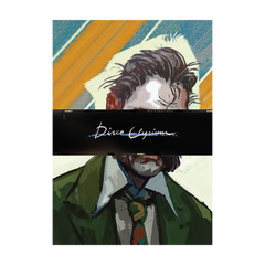 Portrait painting of a man in a green suit with a black bar obscuring part of his face.